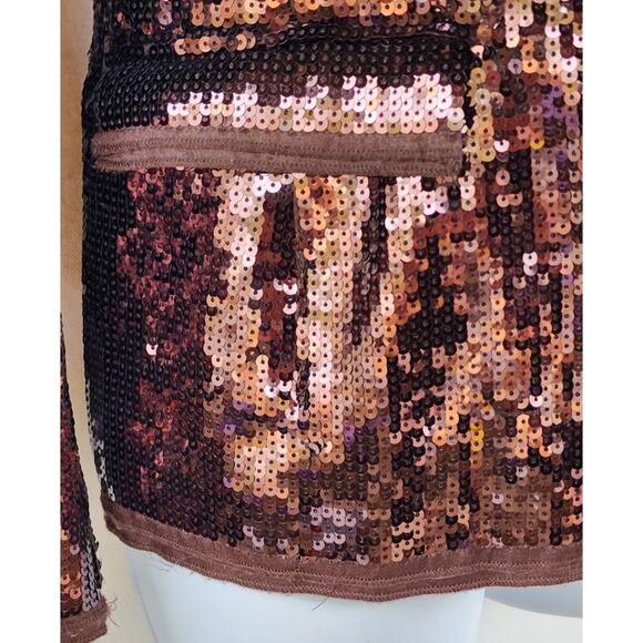 Chicos Brown Sequin Blazer sz Medium Chocolate Streetwear Glam Rock & Roll - Picture 4 of 7